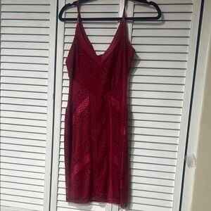 Guess Red Velvet Mini Slip Dress